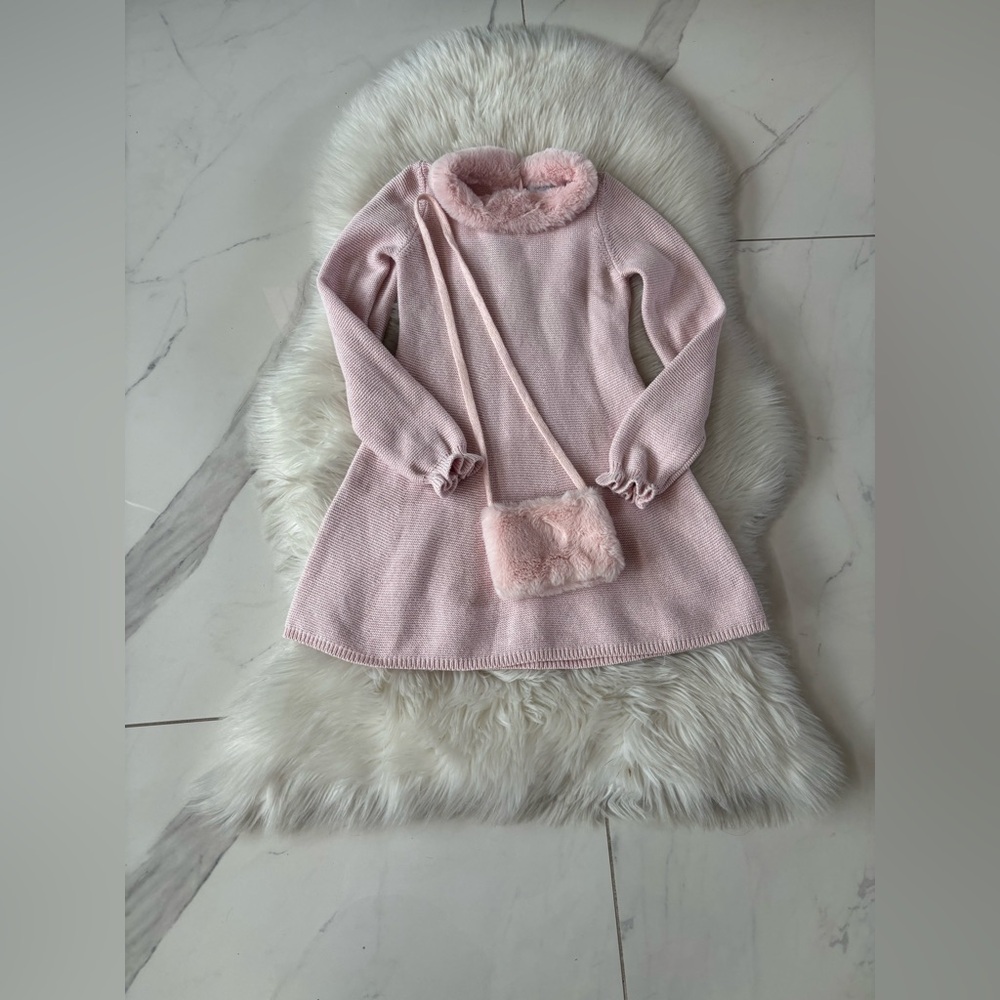 Tahari Pink and shiny Formal Kids Dress with Faux Fur Collar